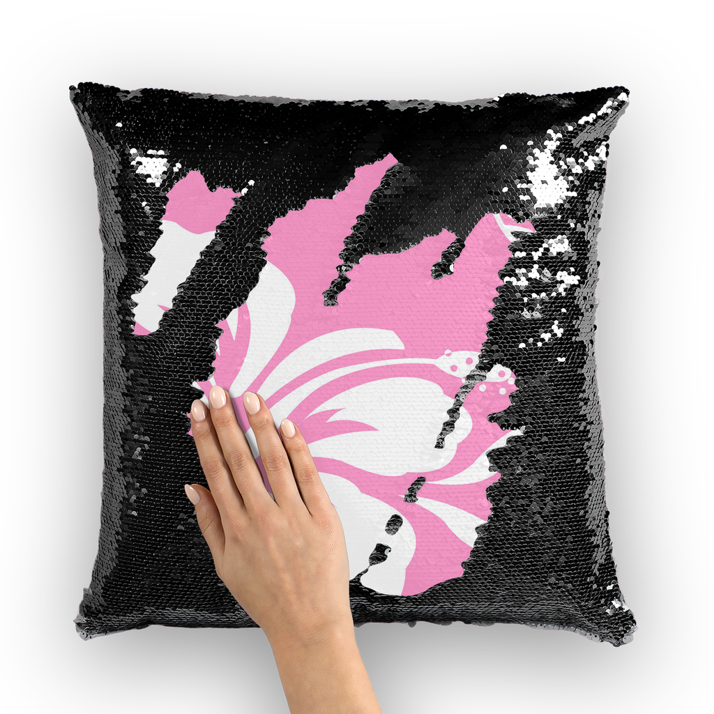 Guam Seal Pink Hibiscus Sequin Cushion Cover