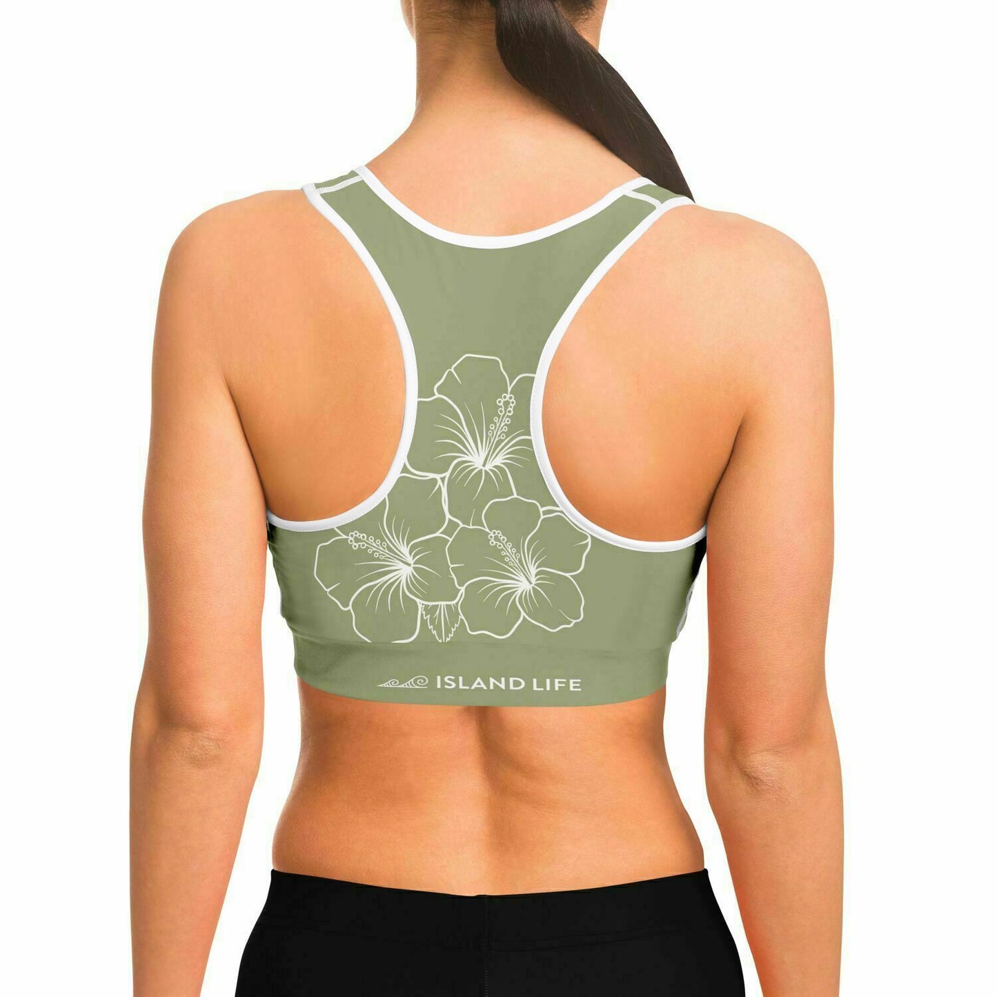 Guam Green Modern Hibiscus Sports Bra