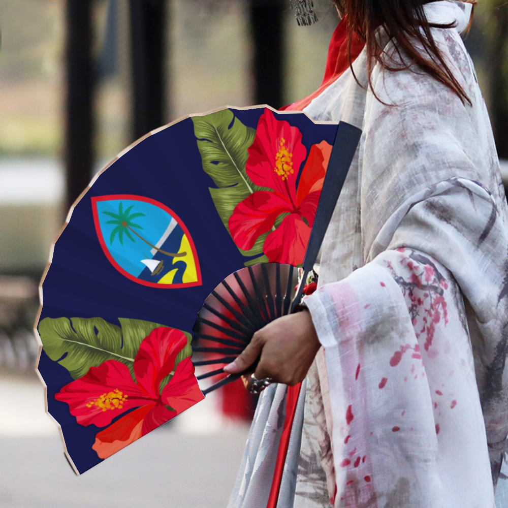 Guam Seal Hibiscus Paradise Spun Silk Folding Fan