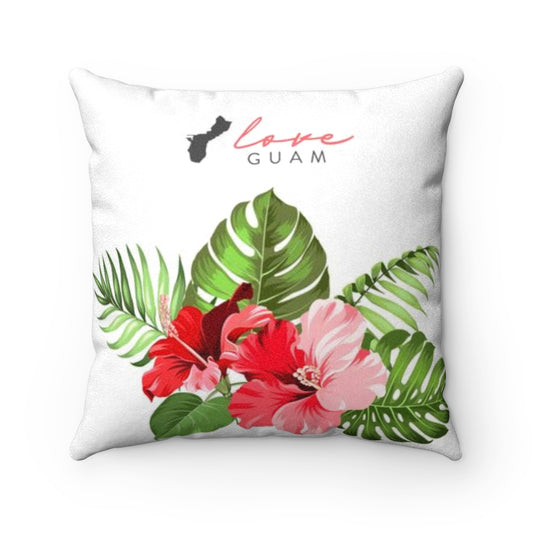 Love Guam Red Hibiscus Faux Suede Square Pillow Case