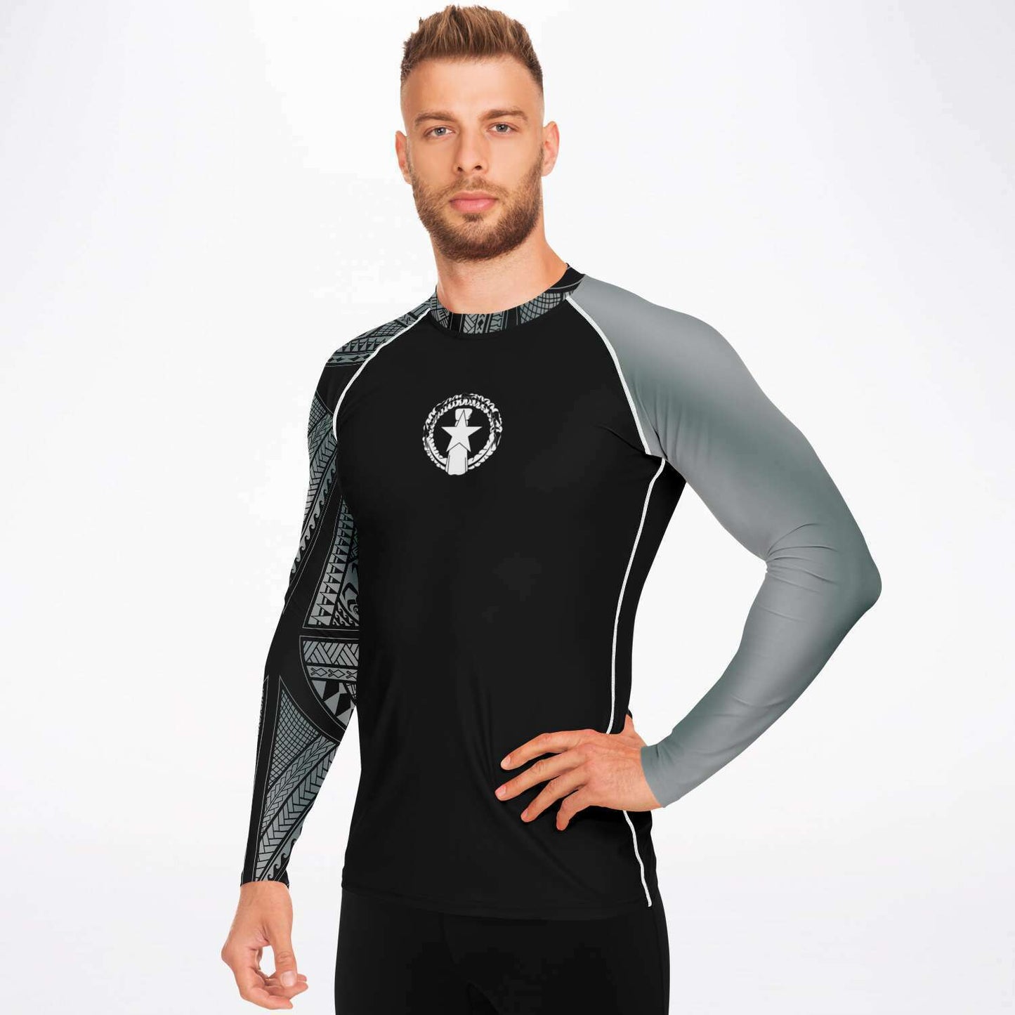 CNMI Tribal Men's Gray Rashguard
