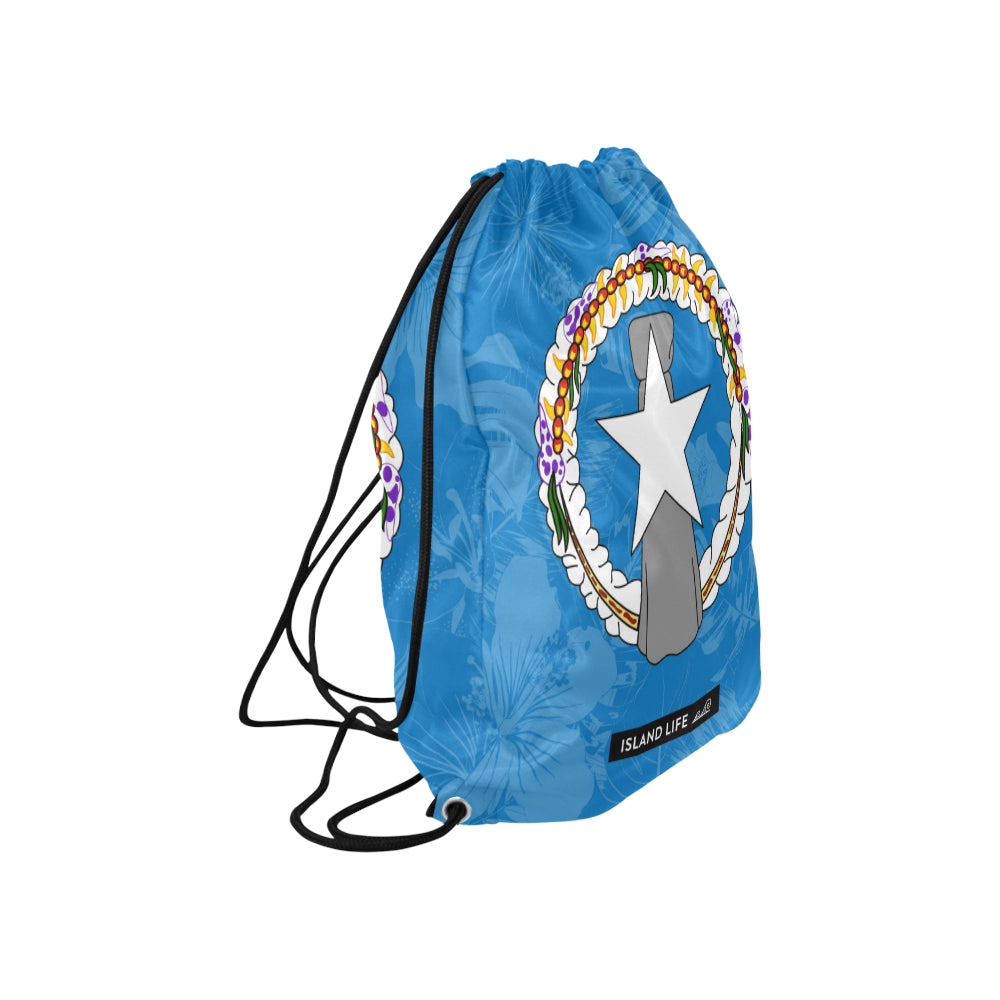 CNMI Floral Flag Large Drawstring Bag