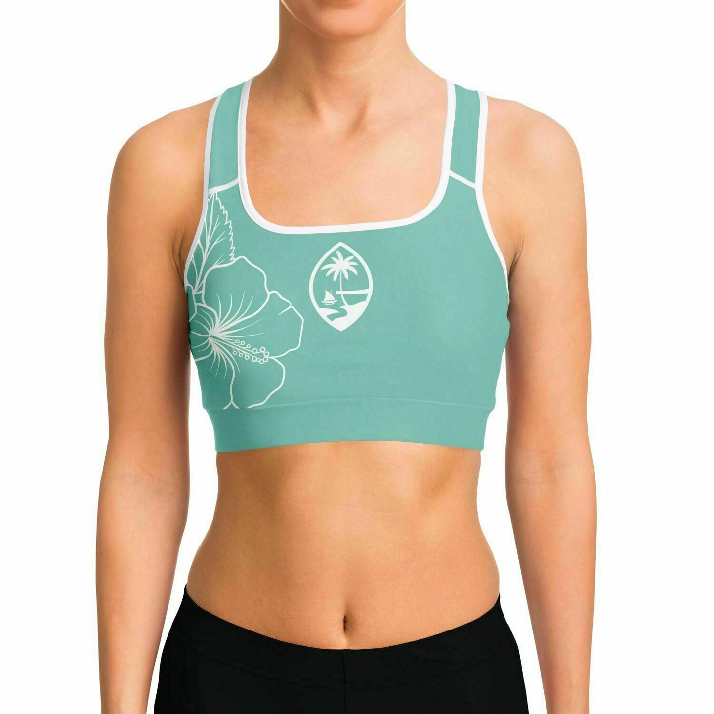Guam Blue Modern Hibiscus Sports Bra