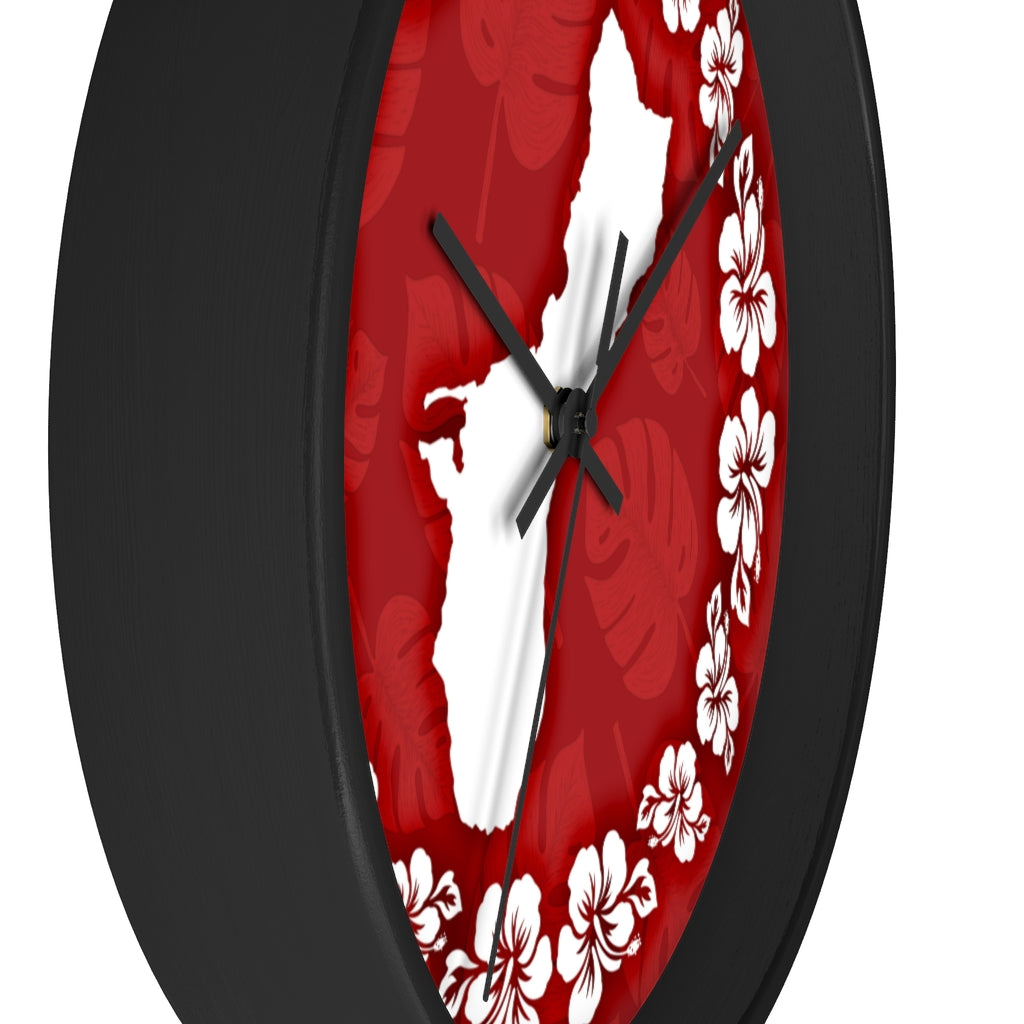 Guam Shape Red Hibiscus Wall Clock