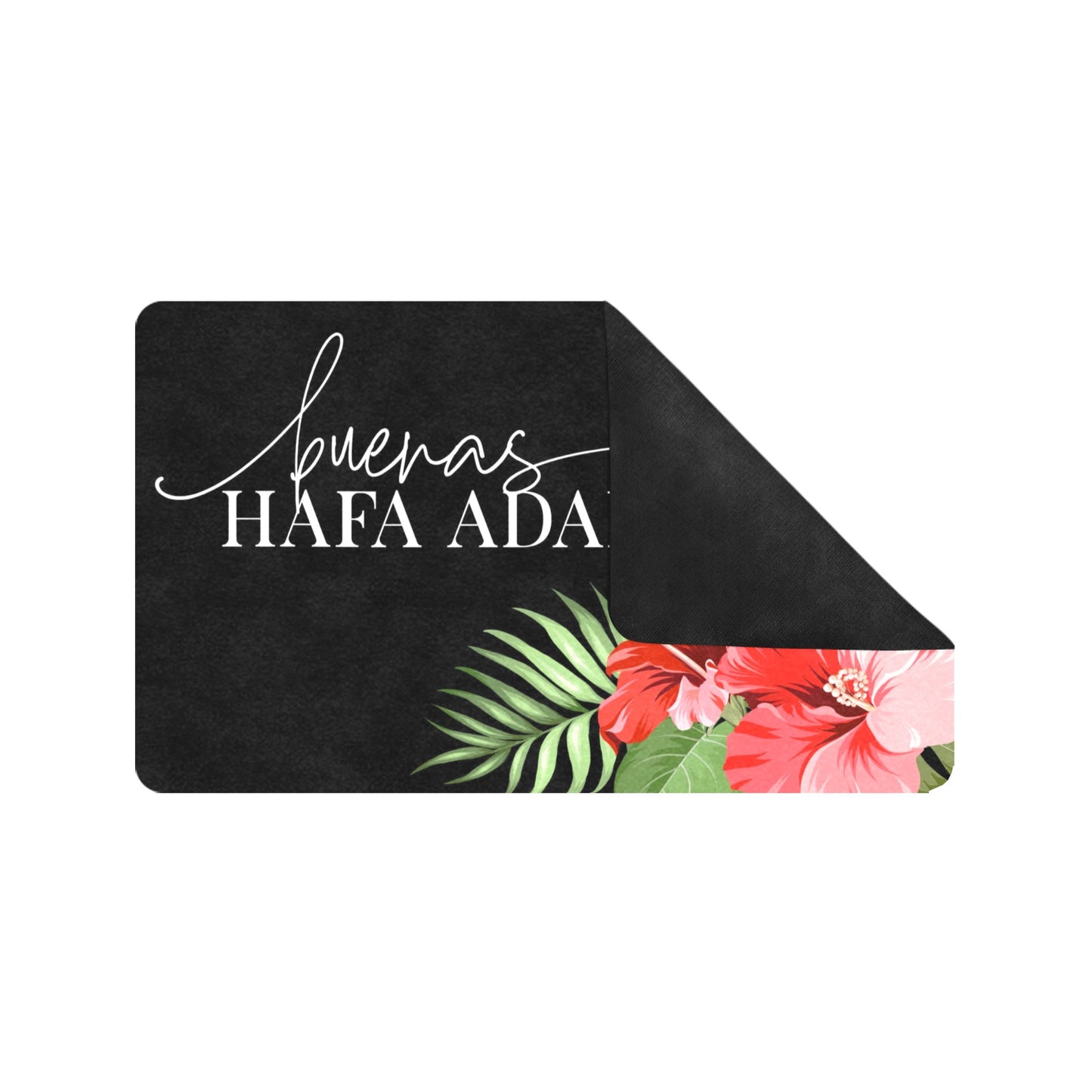 Buenas Hafa Adai Hibiscus Black Chamorro Guam CNMI Doormat 30"x18"