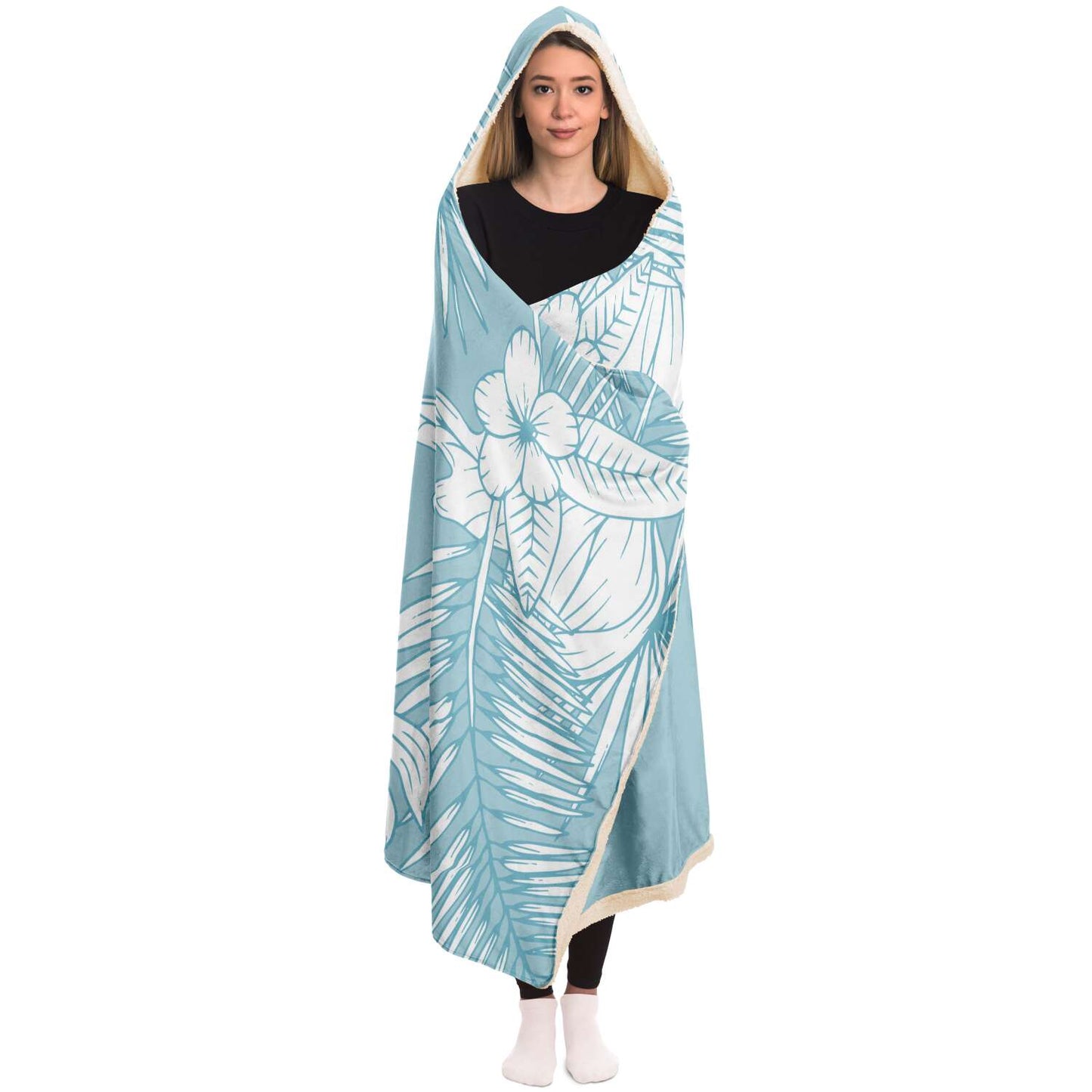 Guam Jungle Leaves Blue Hooded Blanket