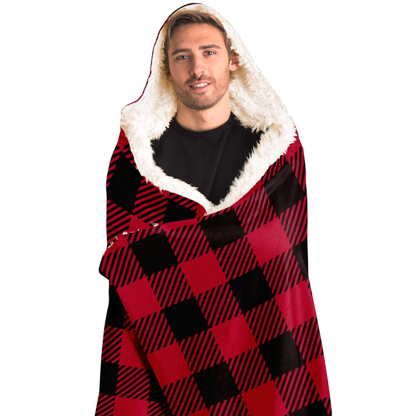 CNMI Saipan Tinian Rota Buffalo Plaid Premium Sherpa Hooded Blanket