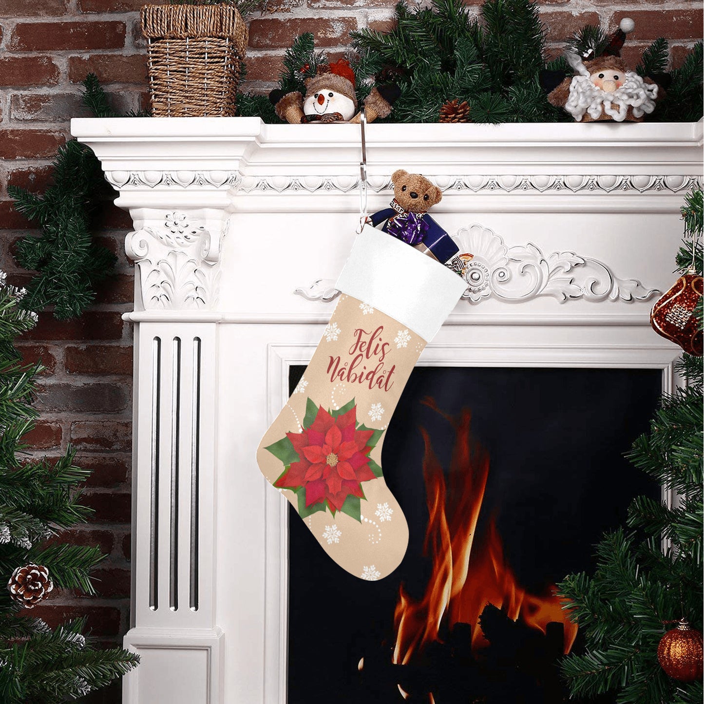 Felis Nabidat Poinsettia Tan Guam CNMI Christmas Stocking Christmas Stocking