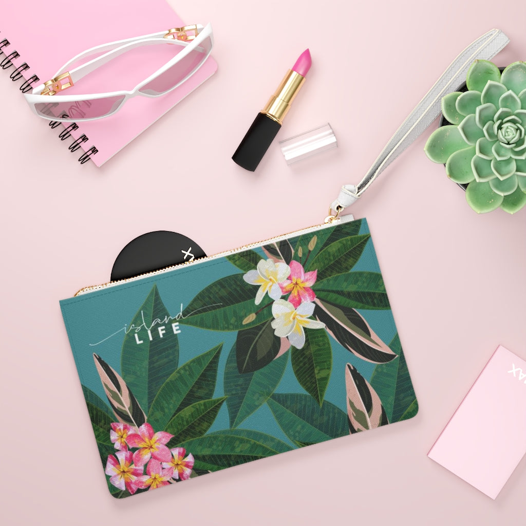 Plumeria Flowers Blue Guam CNMI Clutch Bag