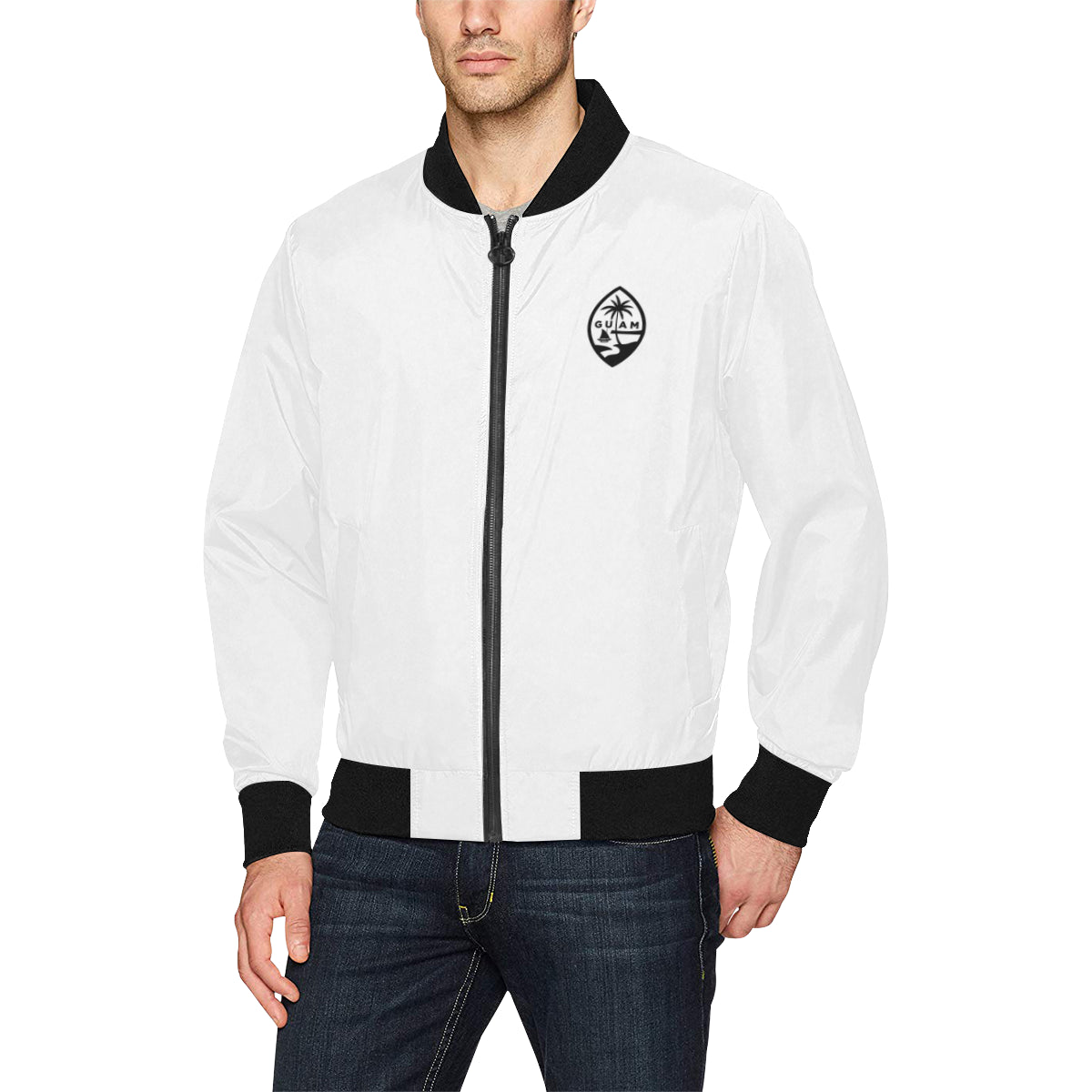 Guam Map White Men's Bomber Jacket