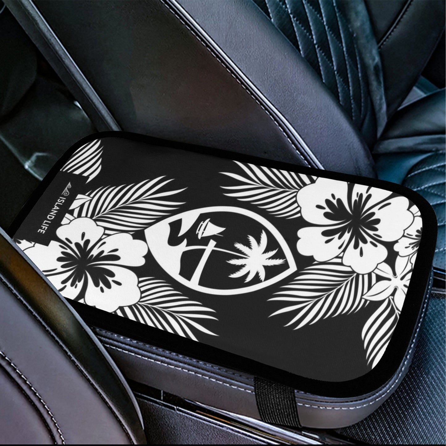 Guam Tropical Hibiscus Black Car Armrest Cover
