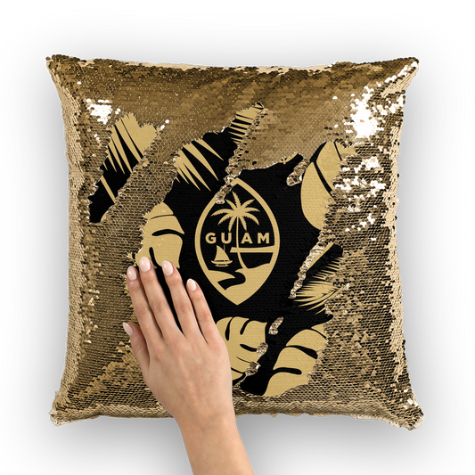 Guam Seal Black and Gold Sequin Cushion Cover