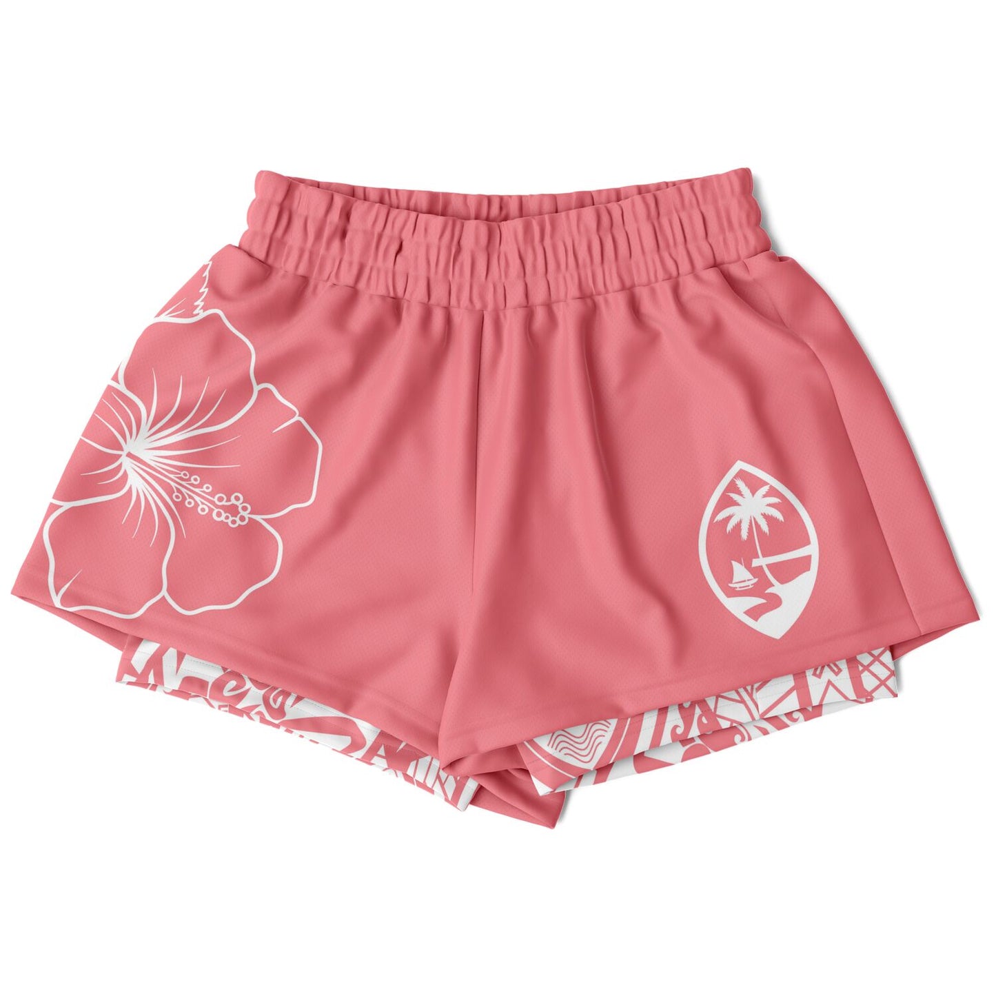 Guam Coral Modern Hibiscus Layer 2-in-1 Phone Pocket Active Shorts