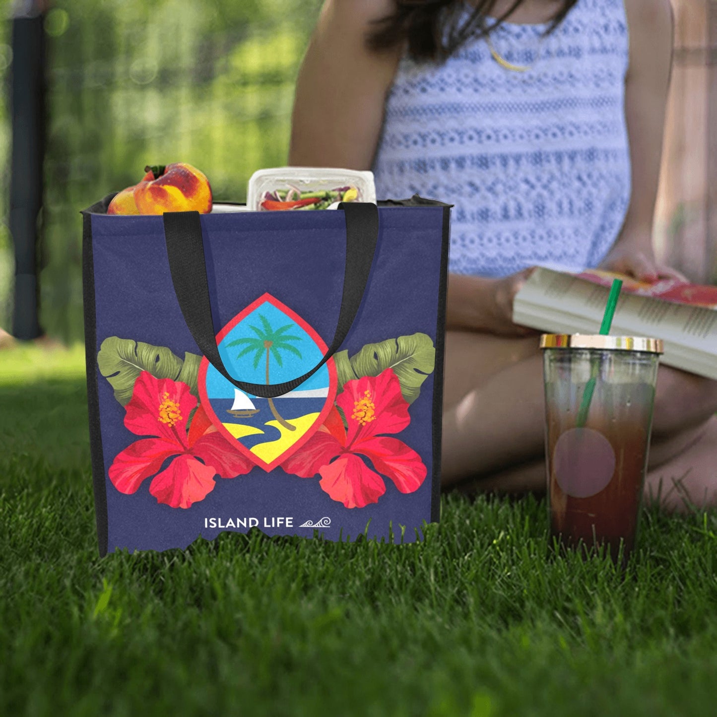 Guam Seal Hibiscus Paradise Balutan Large Picnic Tote Bag