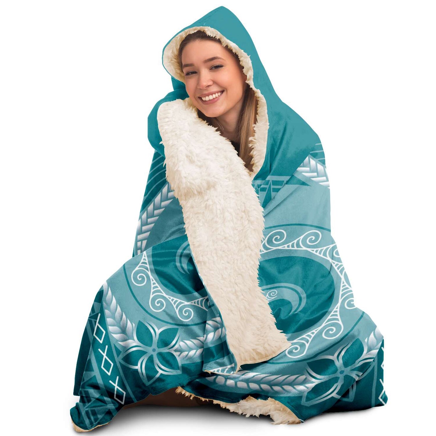 Guam Tribal Blue Premium Sherpa Hooded Blanket