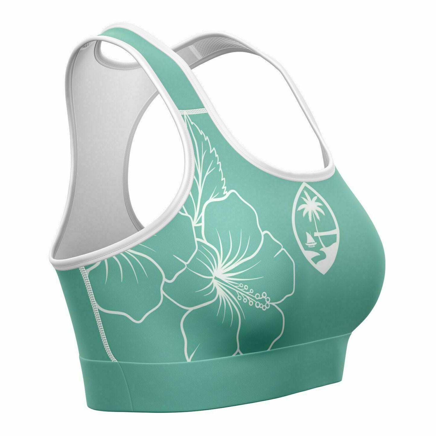 Guam Blue Modern Hibiscus Sports Bra