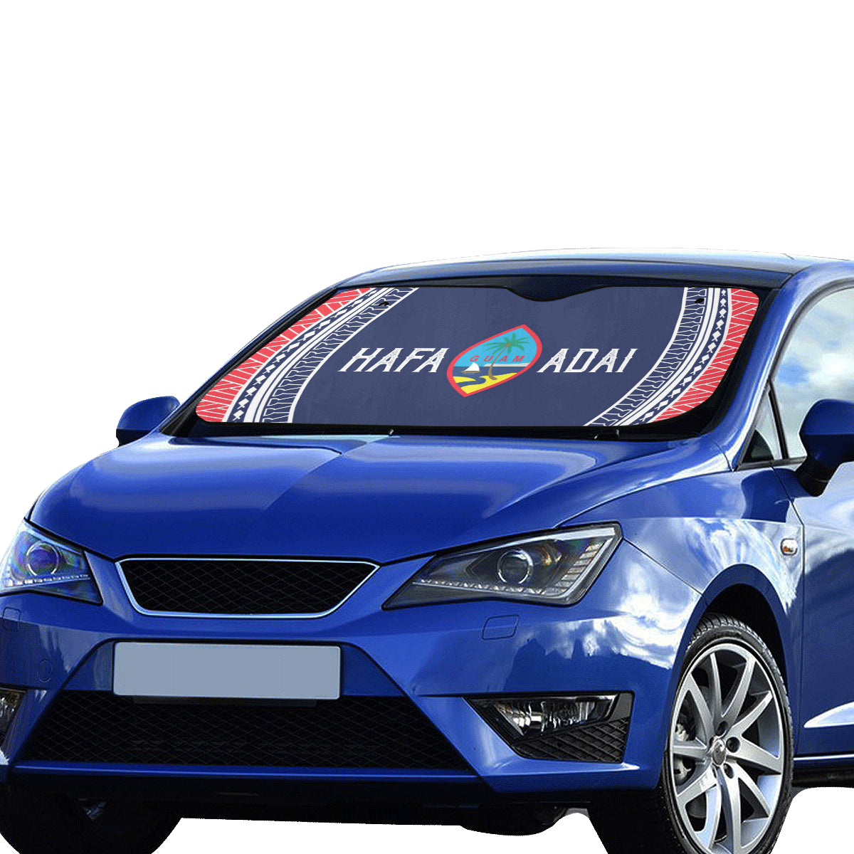 Hafa Adai Guam Tribal Blue Red Car Sun Shade