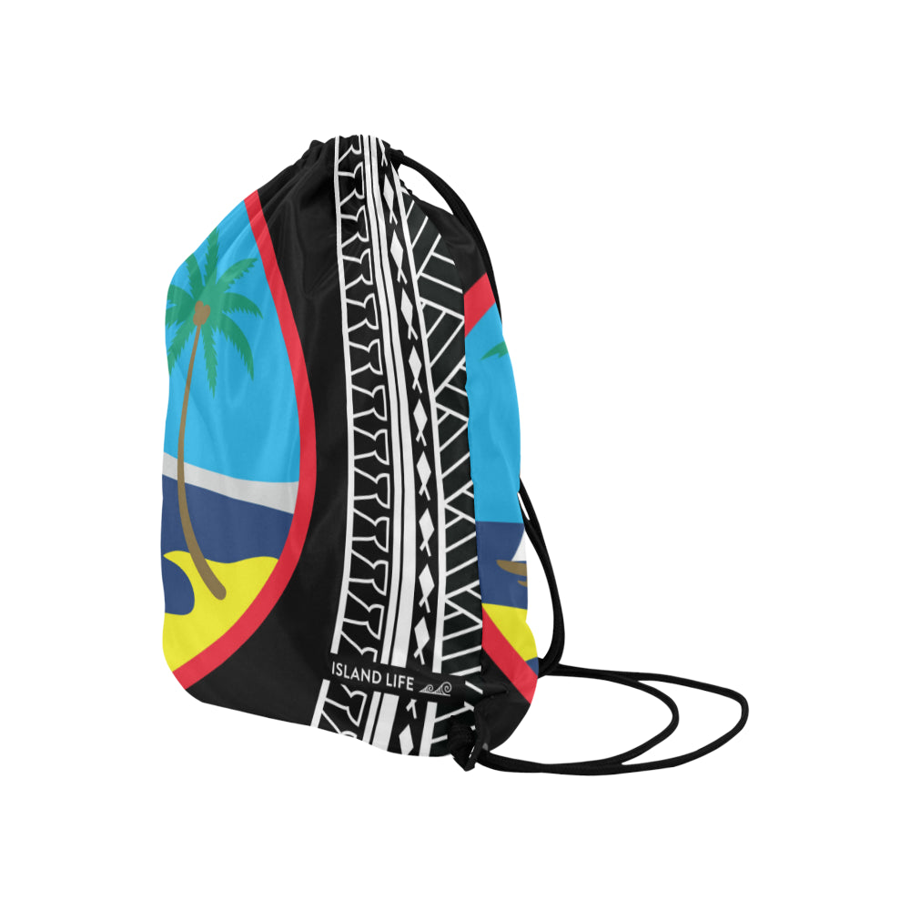 Hafa Adai Guam Tribal Black Large Drawstring Bag