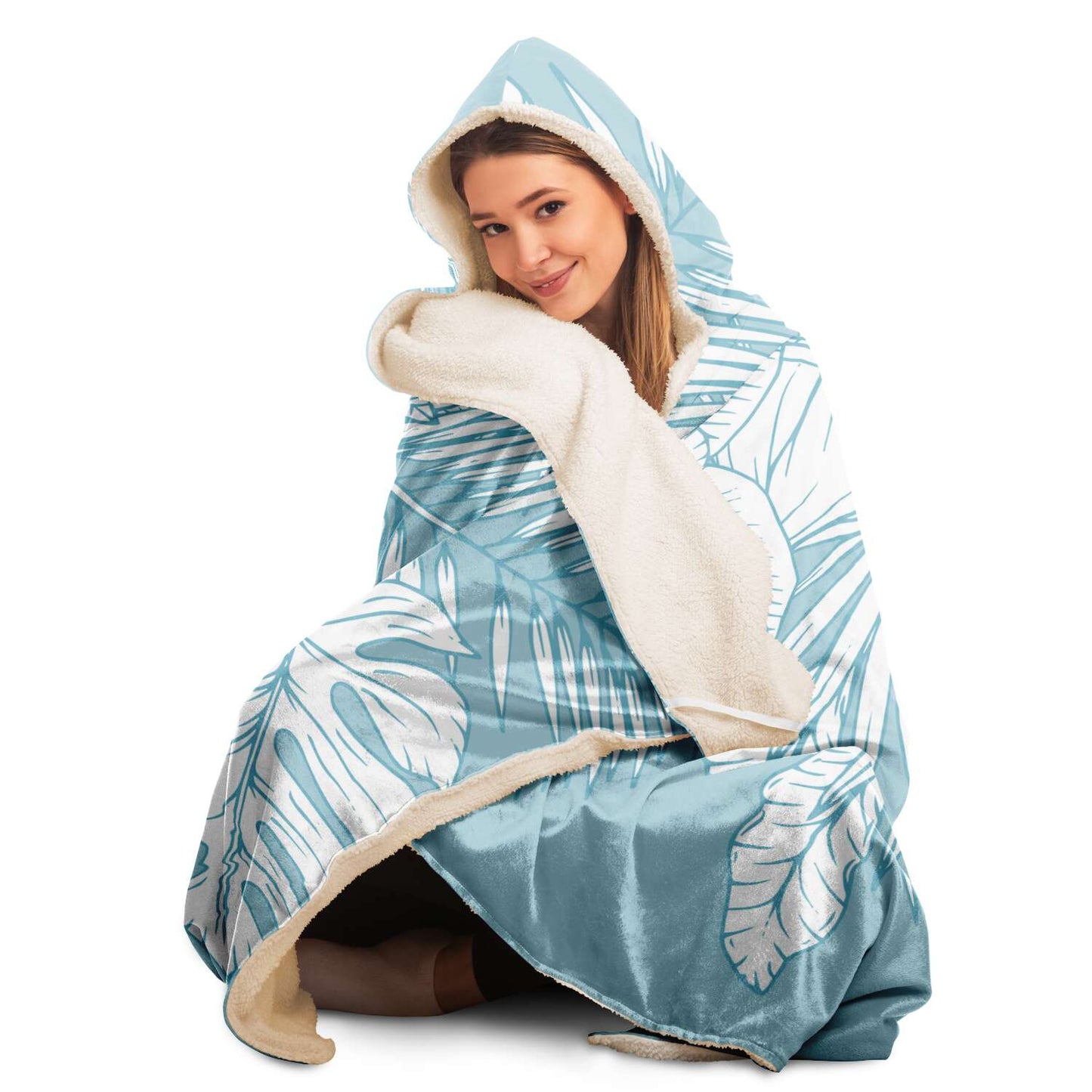 Guam Jungle Leaves Blue Hooded Blanket