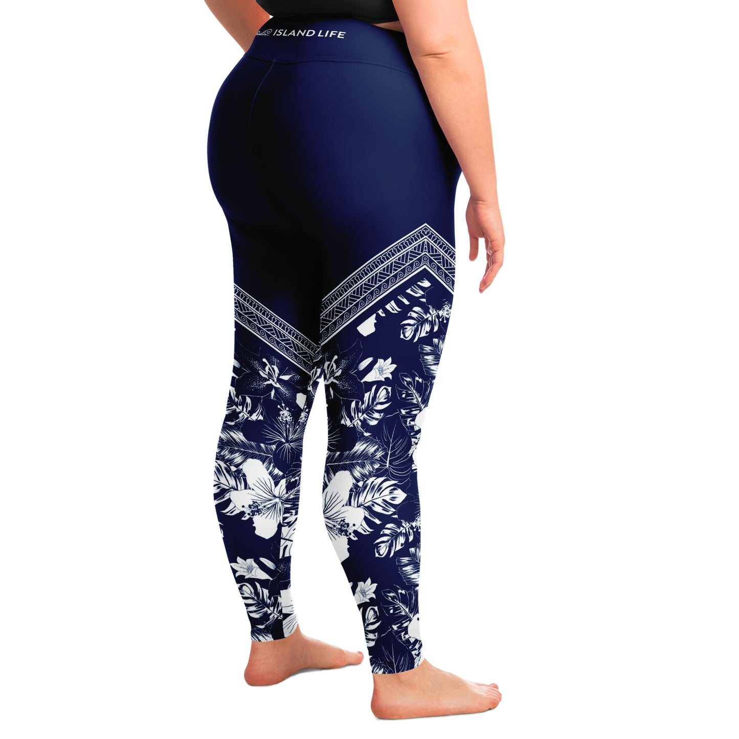 Guam CNMI Tribal Blue Hibiscus Curvy Leggings