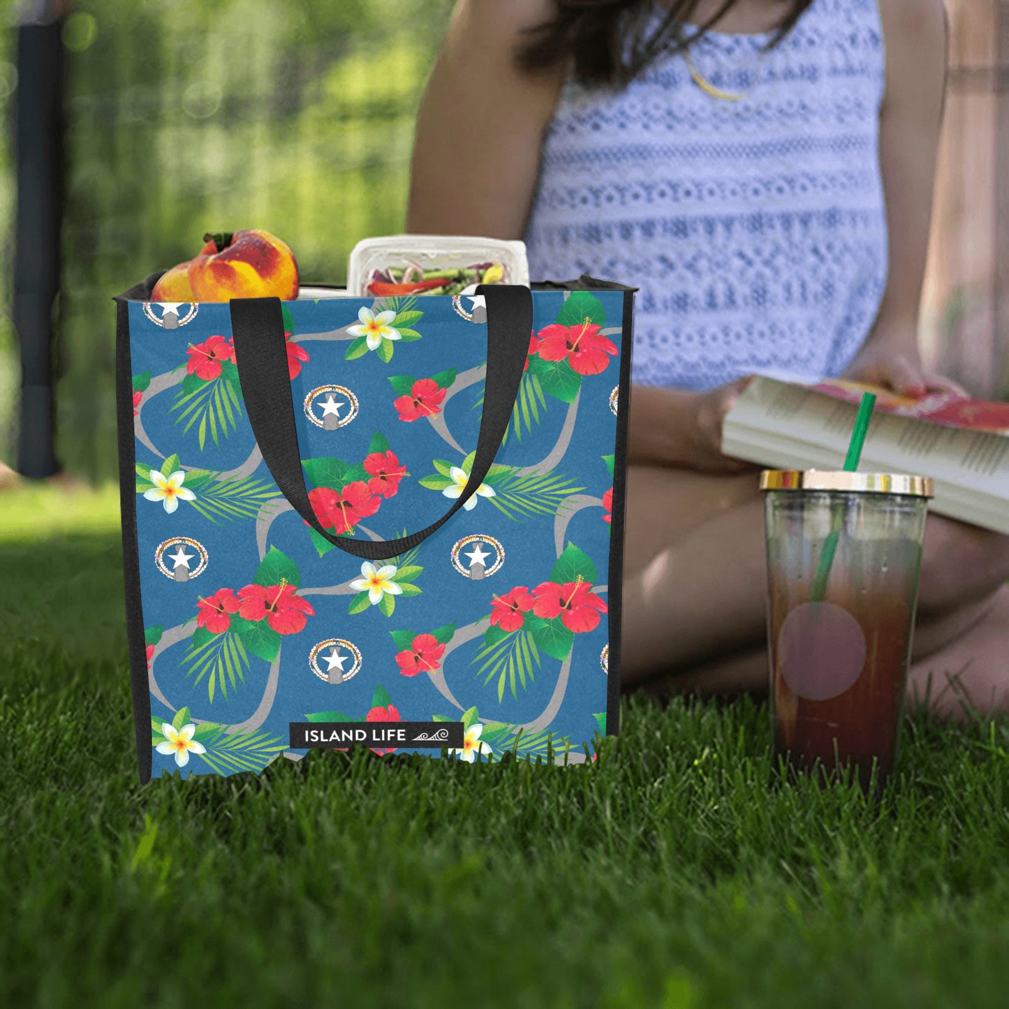 CNMI Flag Flowers Balutan Large Picnic Tote Bag