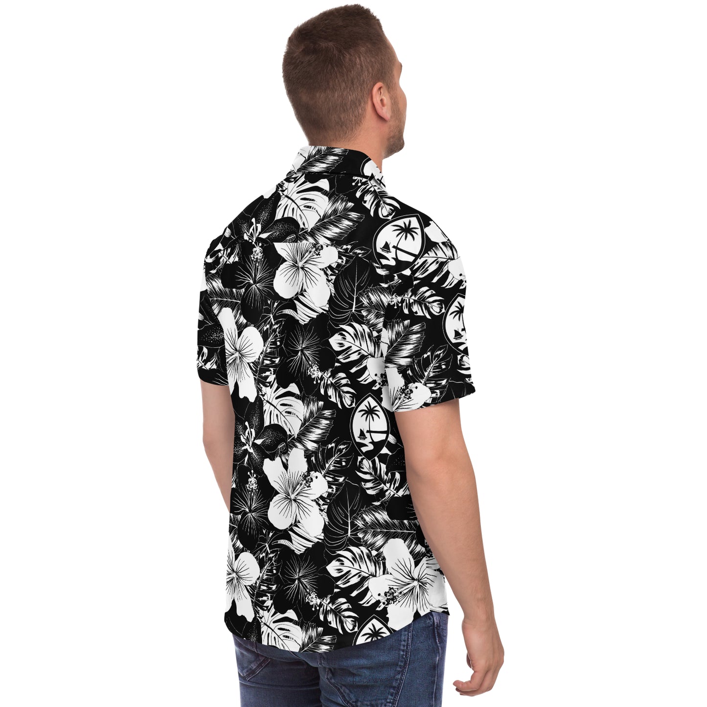 Guam Black Hibiscus Button Down Shirt Size Medium - Ready to Ship