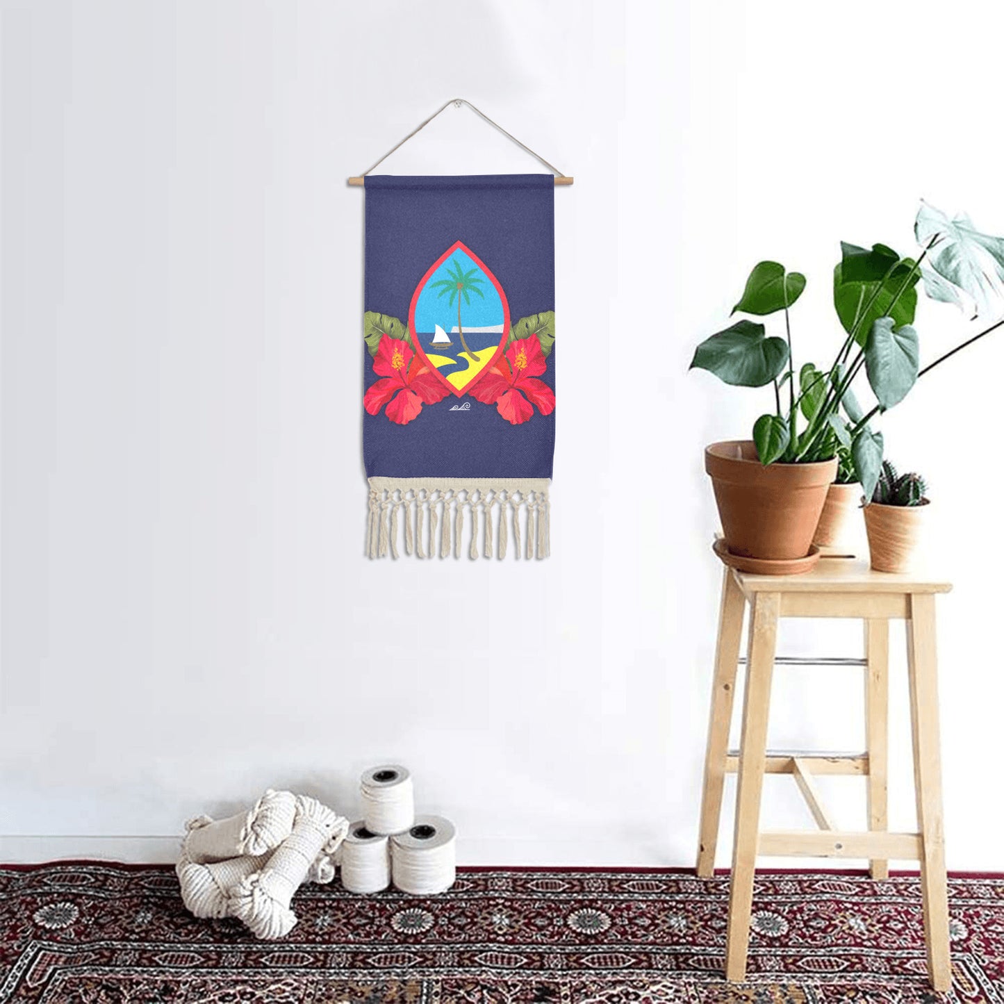 Guam Seal Hibiscus Paradise Linen Hanging Poster