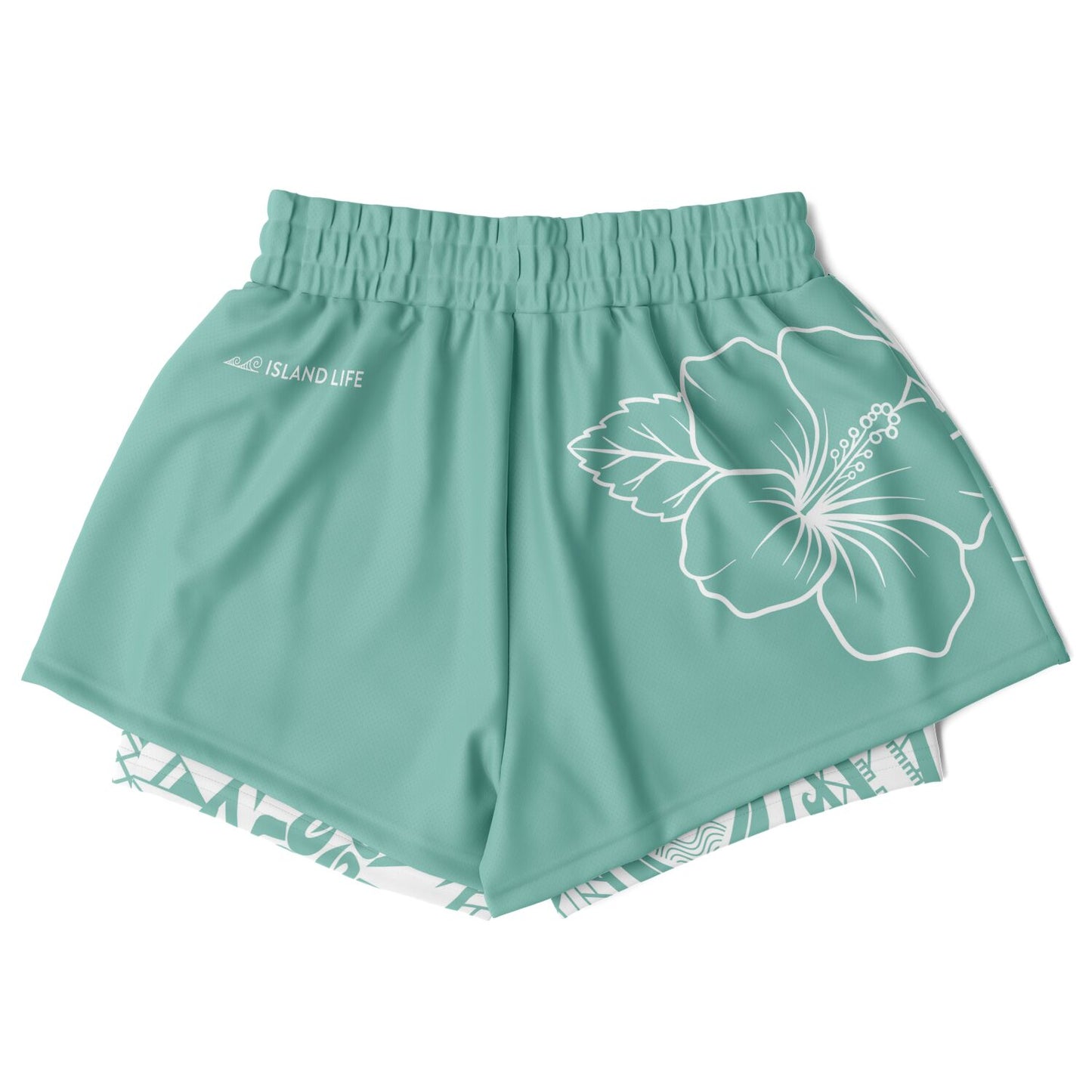 Guam Blue Modern Hibiscus Layer 2-in-1 Phone Pocket Active Shorts