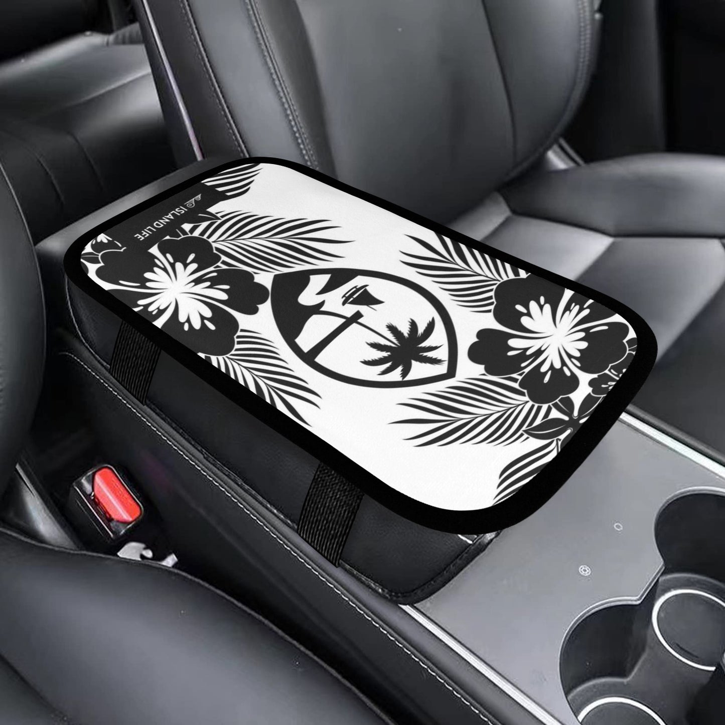 Guam Tropical Hibiscus White Car Armrest Cover