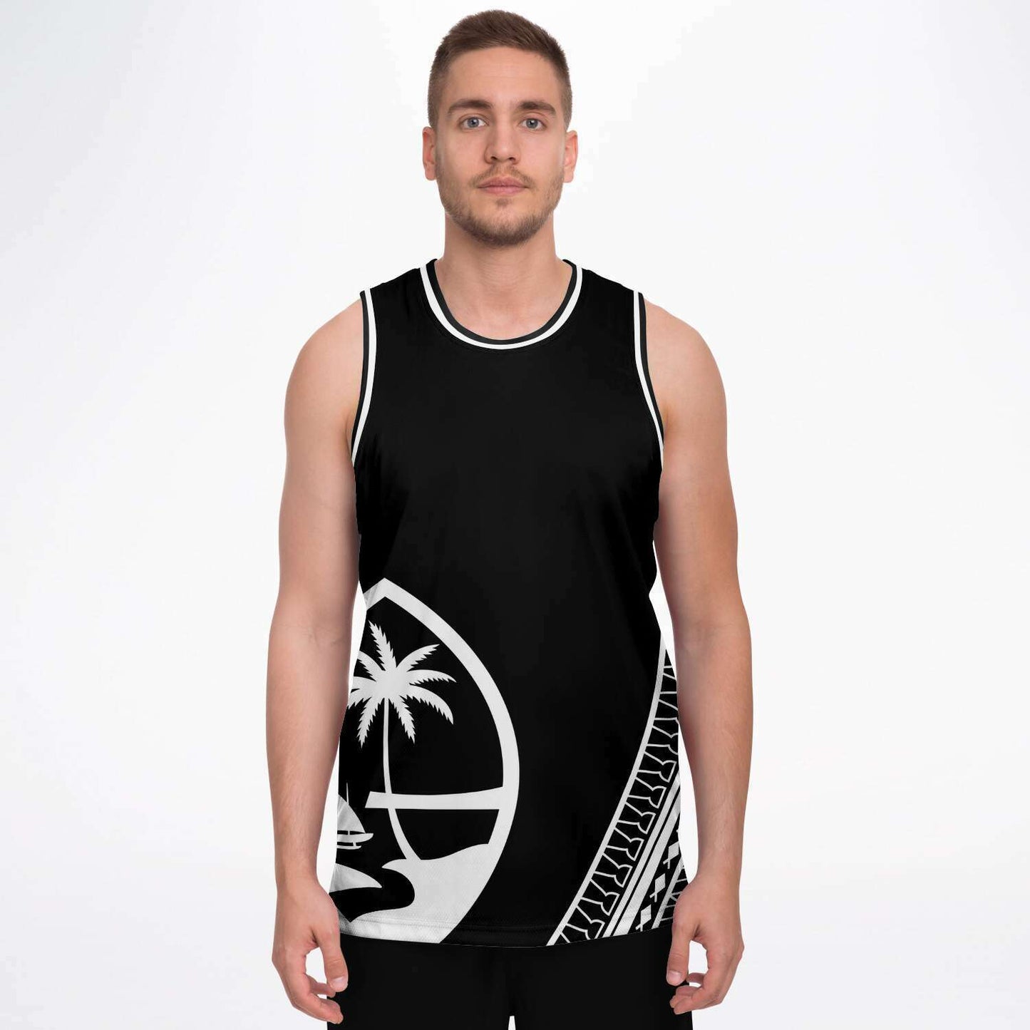Guam Seal Tribal Black Basketball Jersey
