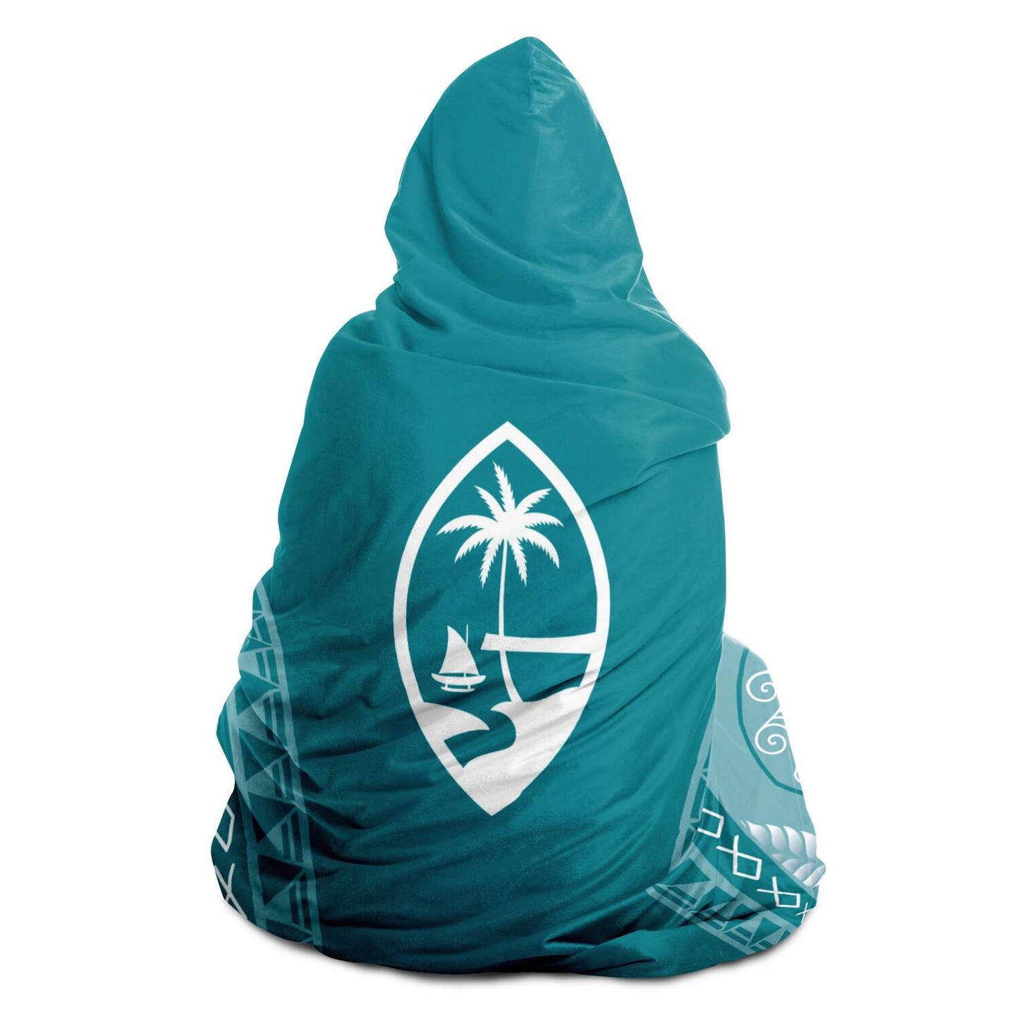 Guam Tribal Blue Premium Sherpa Hooded Blanket