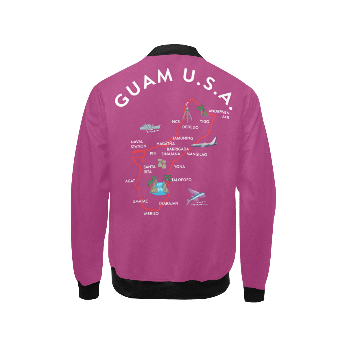 Kids Guam Map Fuchsia Bomber Jacket