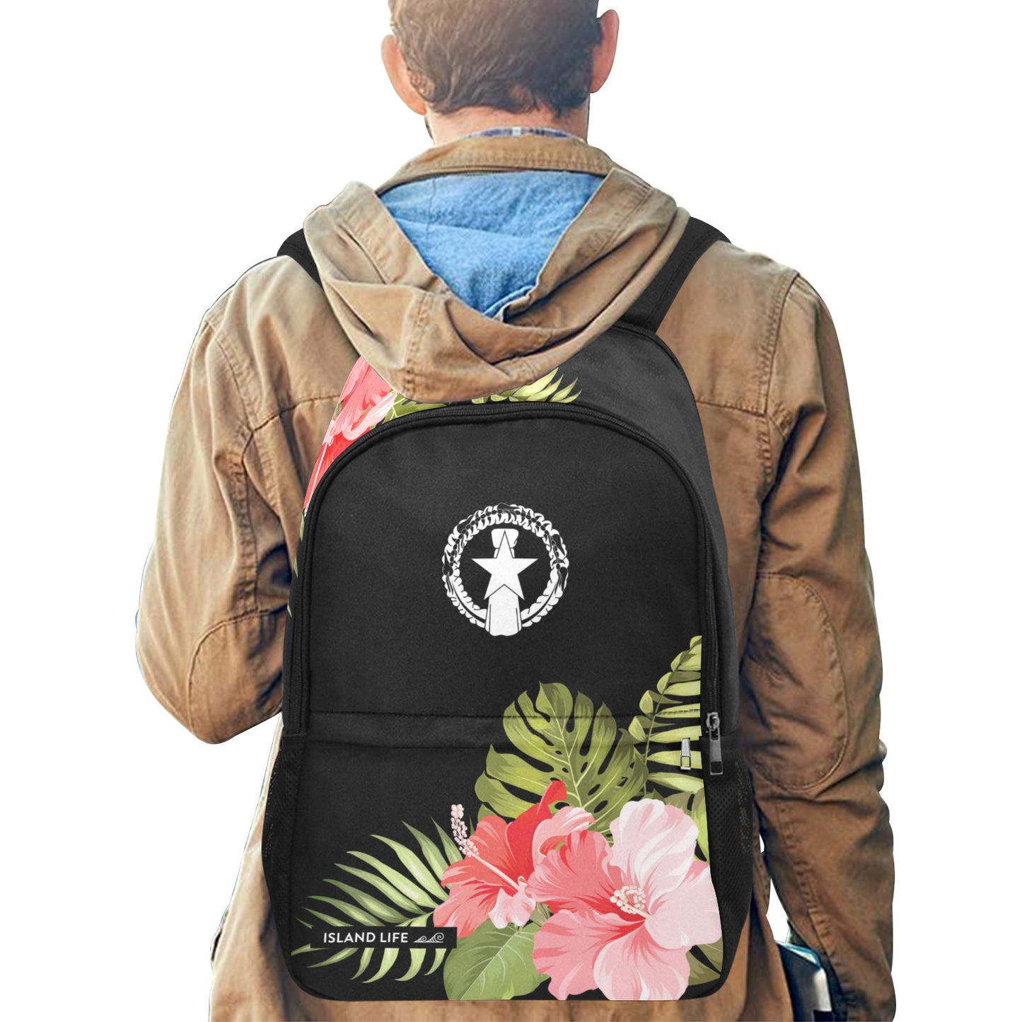 CNMI Saipan Tinian Rota Pink Hibiscus Laptop Side Pockets Backpack