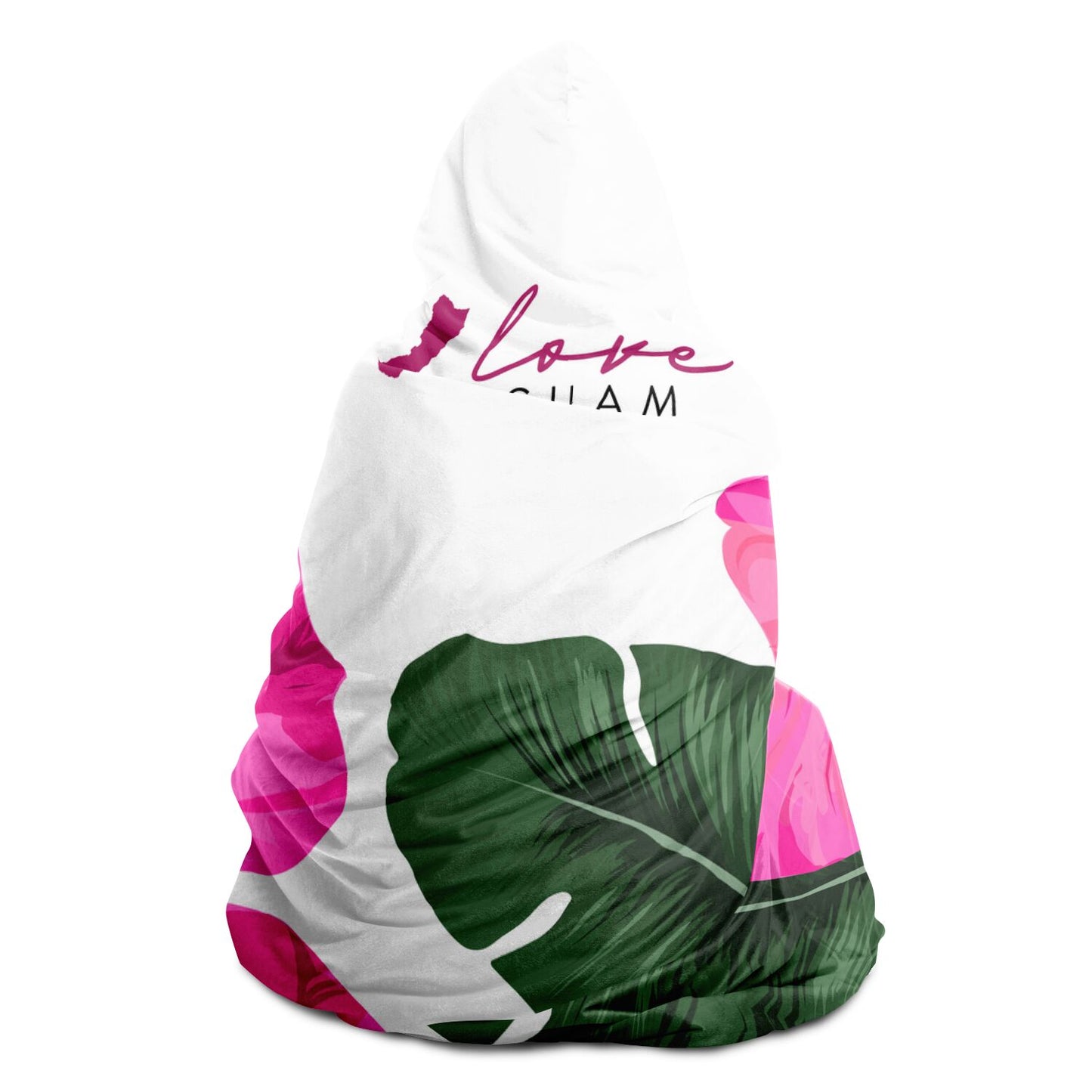 Guam Pink Hibiscus Paradise White Premium Sherpa Hooded Blanket