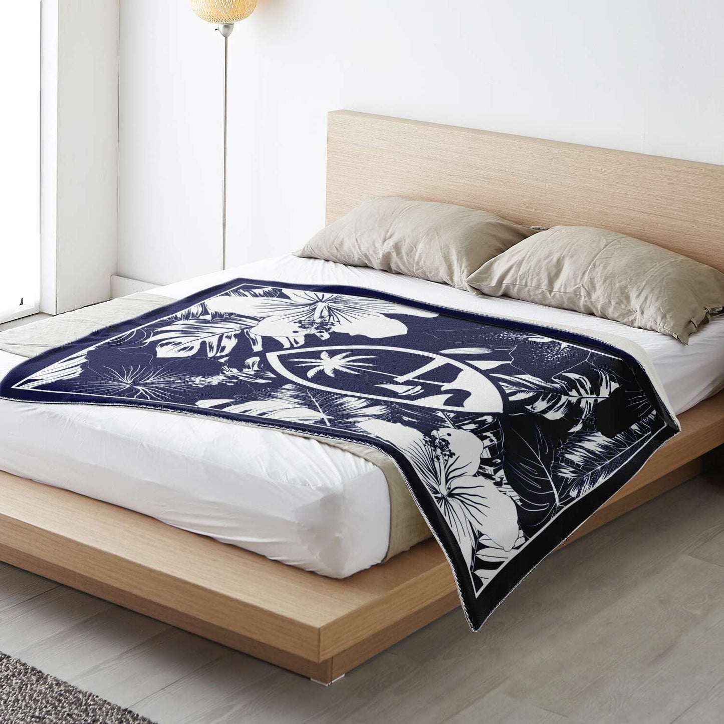 Guam Hibiscus Navy Blue Microfleece Blanket