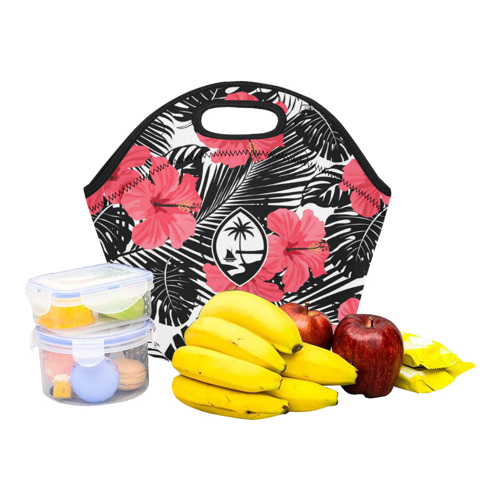 Guam Pink Black Hibiscus Leaves Neoprene Lunch Bag Small
