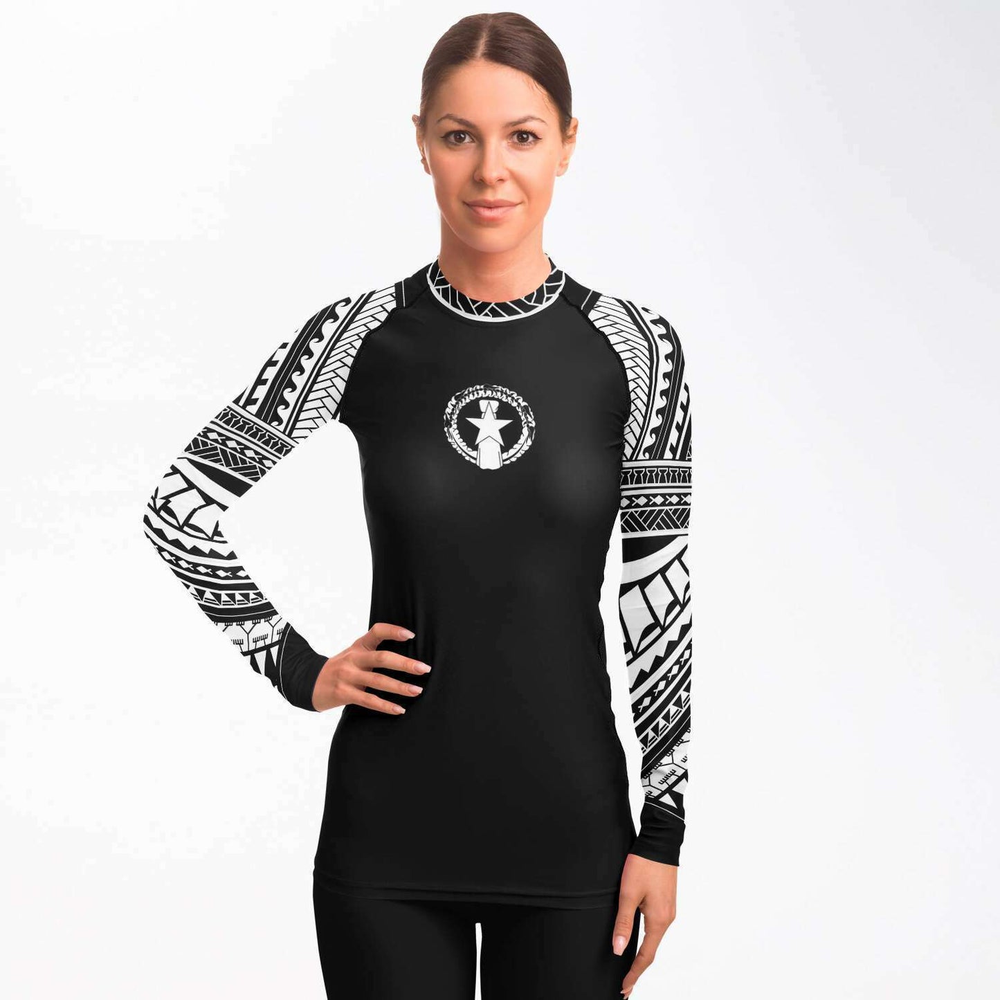 CNMI Tribal Women's Black White Rashguard