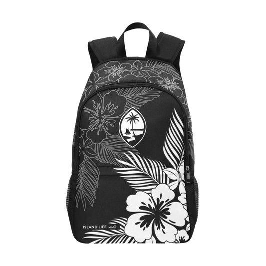 Guam Tropical Hibiscus Black Laptop Side Pockets Backpack