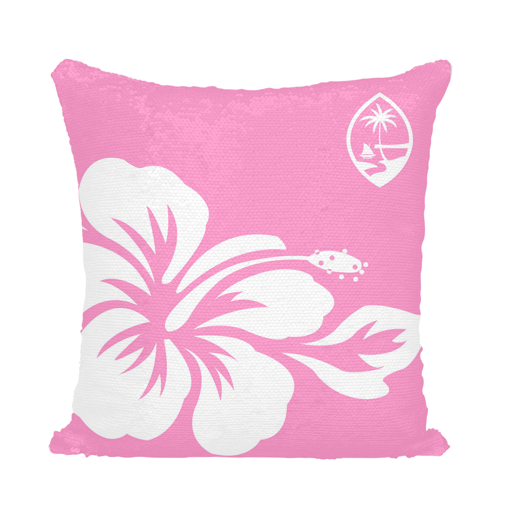 Guam Seal Pink Hibiscus Sequin Cushion Cover