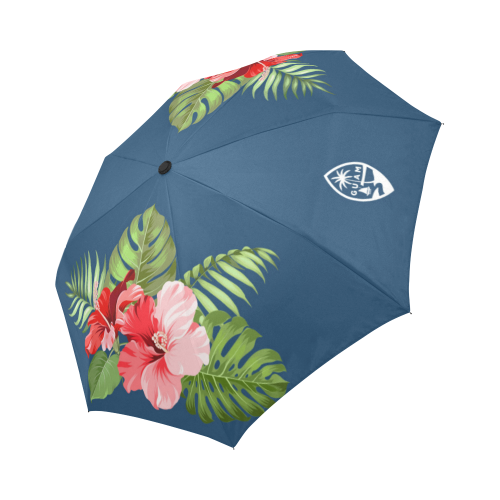 Guam Seal Hibiscus Navy Blue Automatic Folding Umbrella