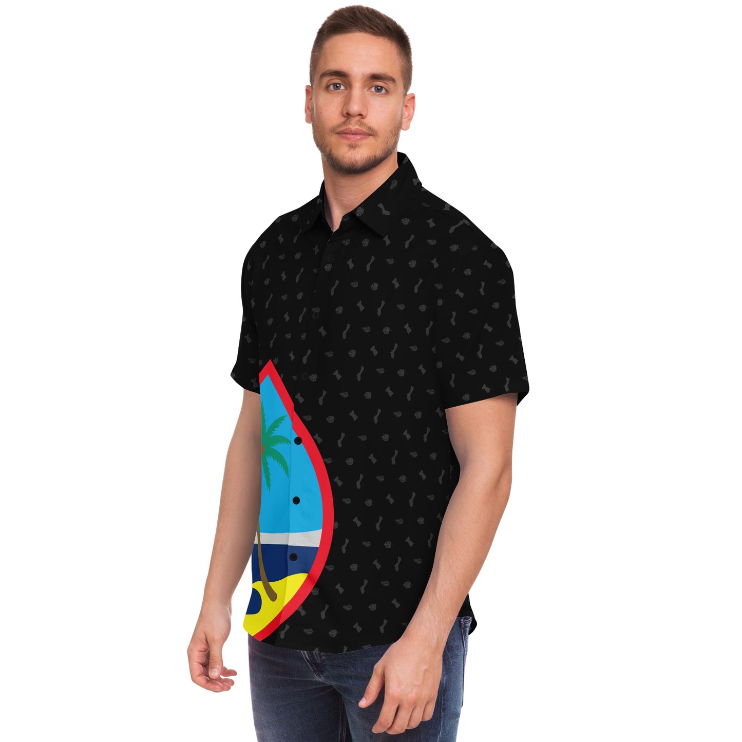 Guam Seal Black Button Down All Over Print Shirt