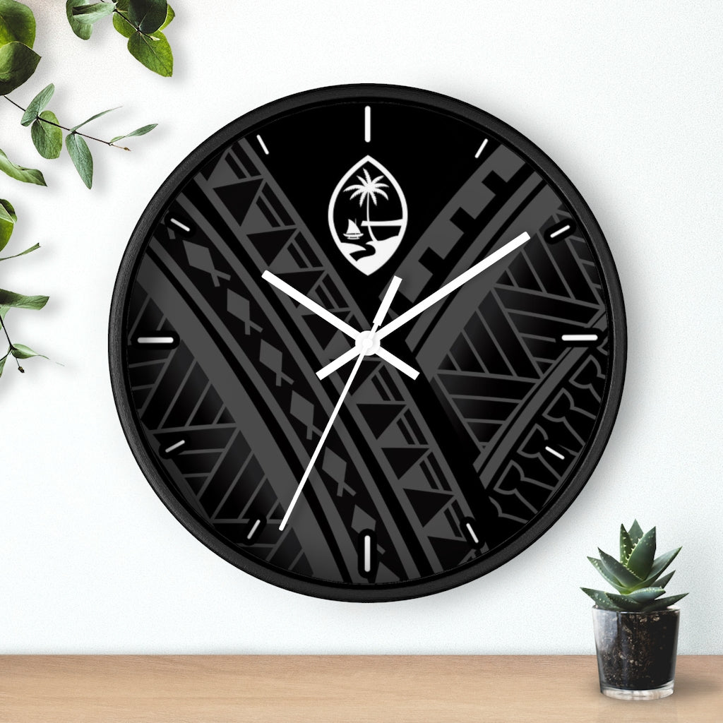 Guam Seal Tribal Black Wall Clock