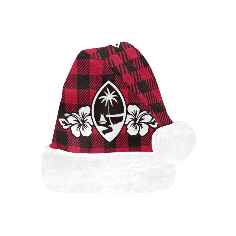 Guam Hibiscus Buffalo Plaid Santa Hat