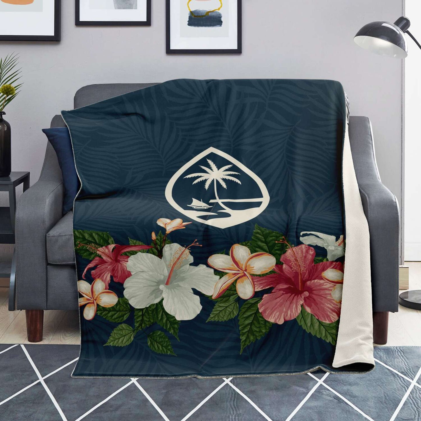 Guam Seal Vintage Hibiscus Microfleece Blanket
