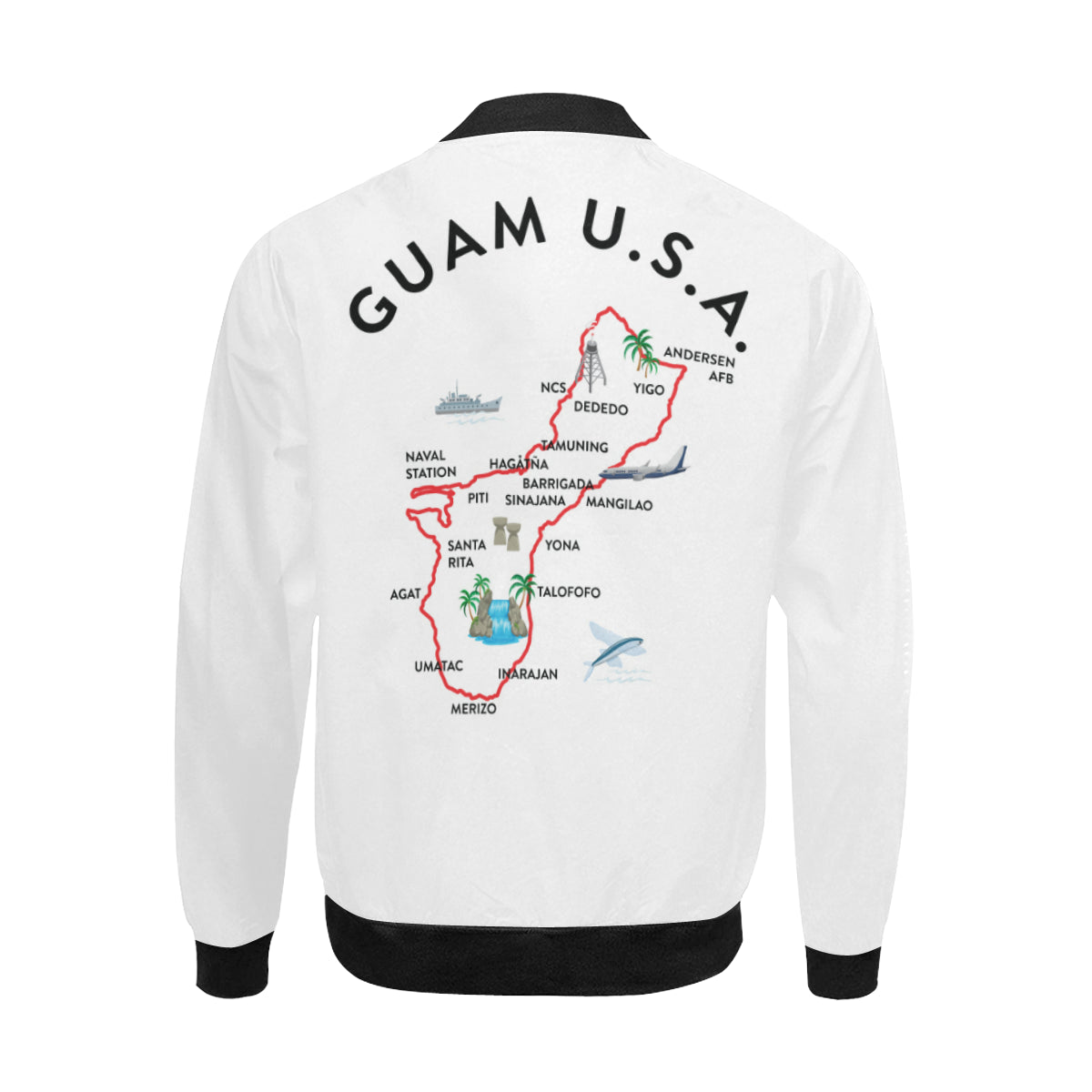 Guam Map White Men's Bomber Jacket