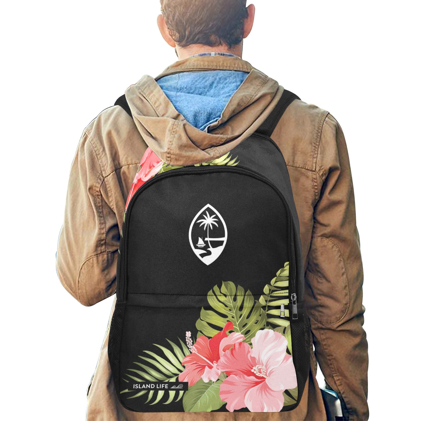 Guam Pink Hibiscus Laptop Side Pockets Backpack