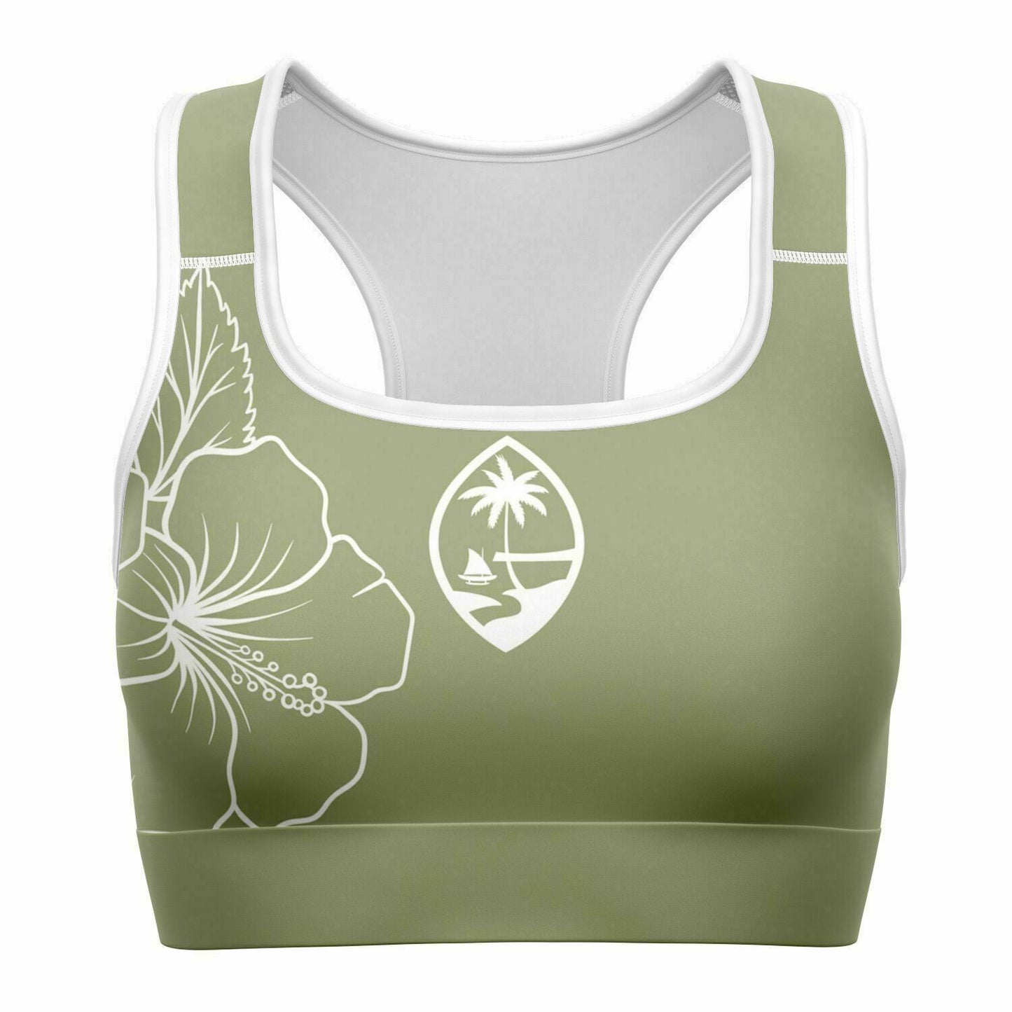 Guam Green Modern Hibiscus Sports Bra