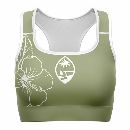 Guam Green Modern Hibiscus Sports Bra