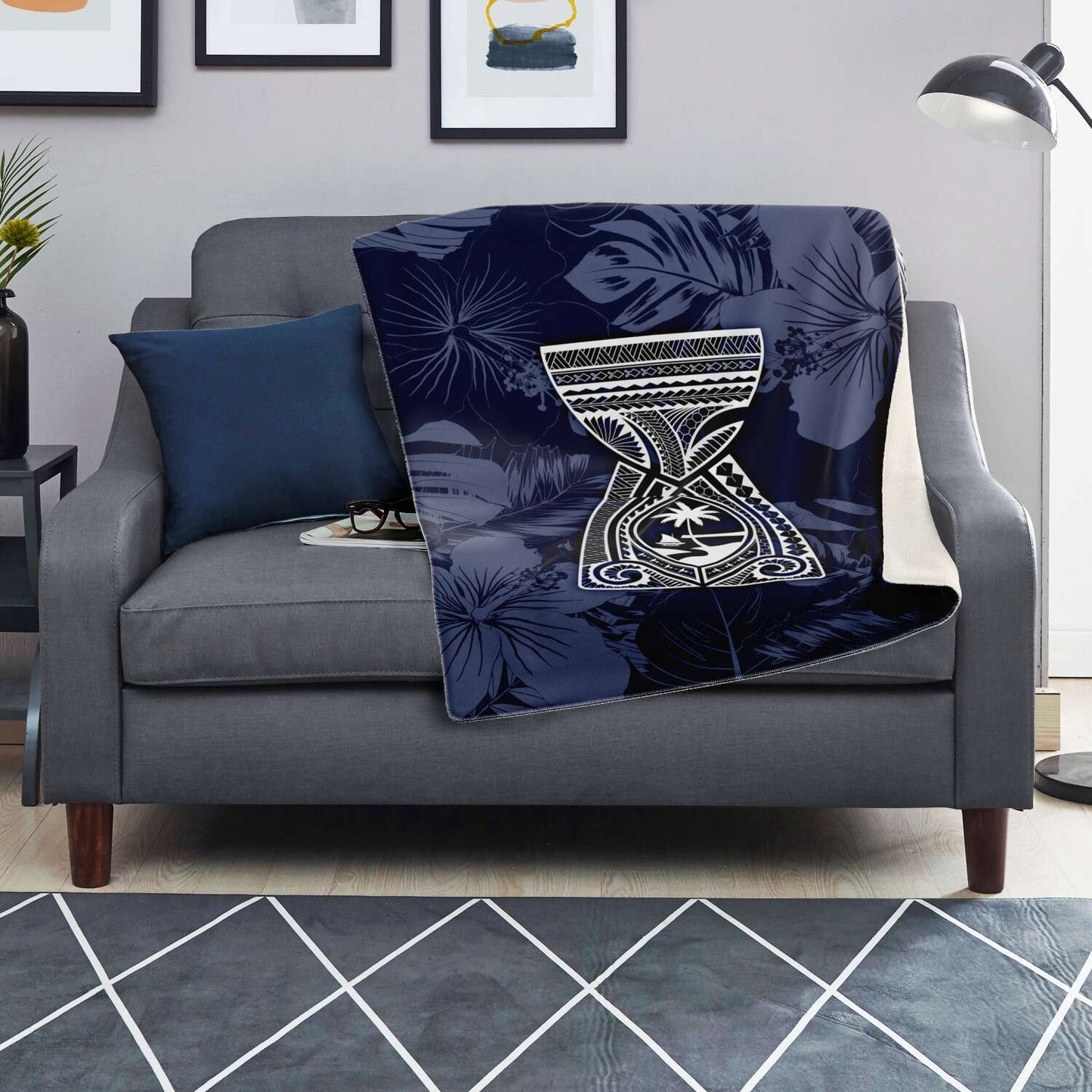 Latte Stone Guam Tribal Blue Microfleece Blanket