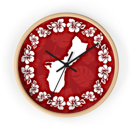 Guam Shape Red Hibiscus Wall Clock